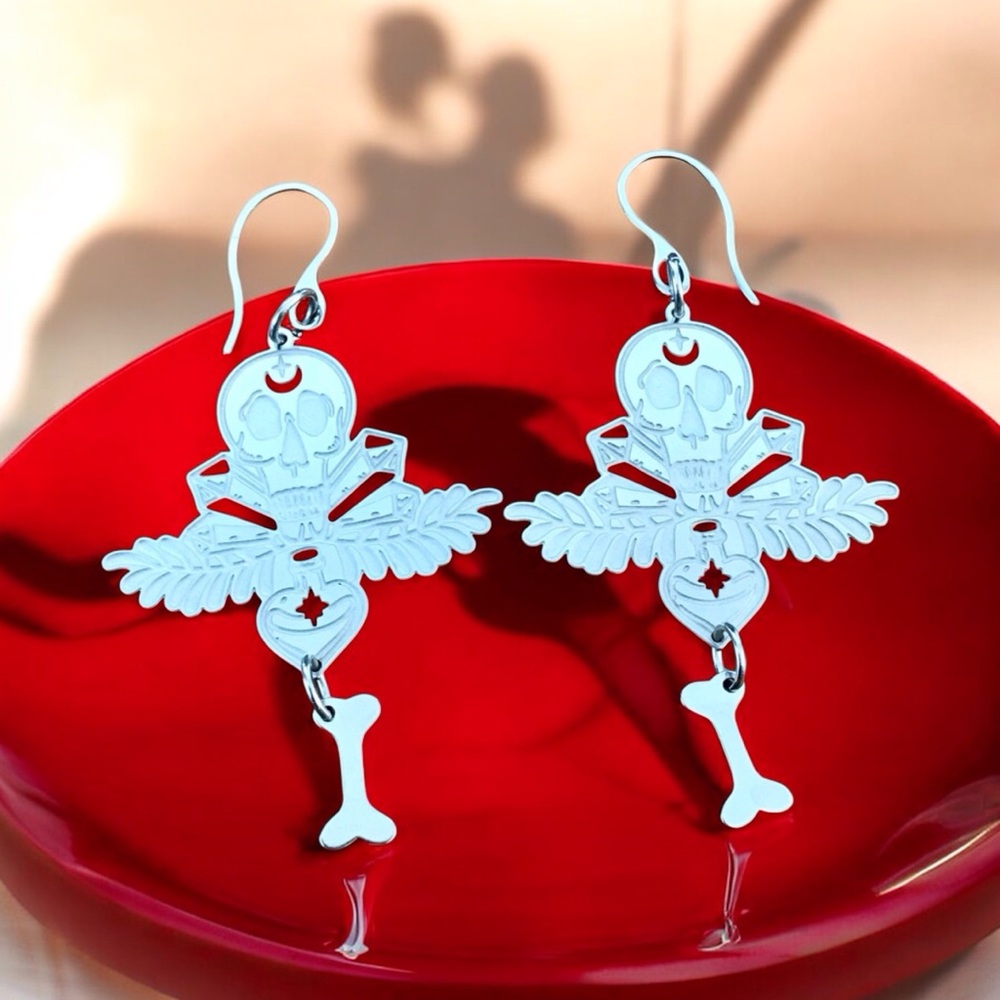 🆕 Poison Bottle with Skulls and Bones Laser Etched Earrings Stainless Steel